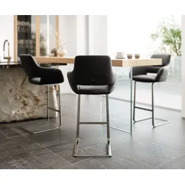 DeLife Barstuhl Yago-Flex Echt-Leder Schwarz Freischwinger flach Edelstahl Taschenfederkern