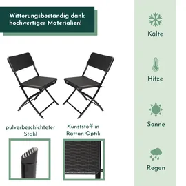 Lemodo Klappstuhl 2er Set Stühle, schwarz Rattan-Optik, Campingstuhl