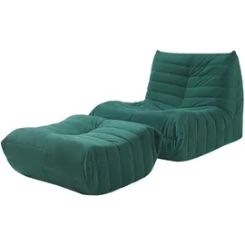[en.casa] Bodensessel Kodsø Cord 75 x 90 x 100 cm Grün mit Hocker