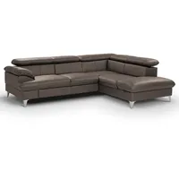 Roller Ecksofa - stone - Leder - mit Liegefunktion und Staukasten - Recamiere rechts