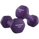 SONGMICS Kurzhantel Hanteln, (2er Set Neopren-Beschichtung, Hantelset, Kurzhanteln, Hexagon), 1KG-2KG-3KG-4KG-5KG Krafttraining, Workout, Fitnesstraining lila 2 x 2 kg