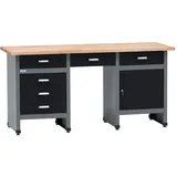 KÜPPER Werkbank Holz 170 cm x 84 cm x 60 cm schwarz 6 Schubladen 1 Tür