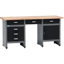 KÜPPER Werkbank Holz 170 cm x 84 cm x 60 cm schwarz 6 Schubladen 1 Tür