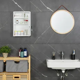 Relaxdays Medizinschrank, abschließbarer Apothekerschrank, HBT: 45 x 30 x 12 cm, 3 Fächer, zum Aufhängen, Stahl, weiß