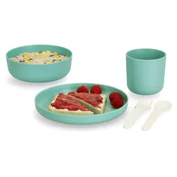 Kindergeschirr-Set ZELLER PRESENT, grün (mint), 5 tlg., Kunststoff, Geschirr-Sets, (je 1 Teller, Schüssel, Tasse, Gabel, Löffel)