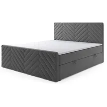 m-punkt Boxspringbett GENF mit Bettkasten 180 x 200 cm Anthrazit Bett Fussteil