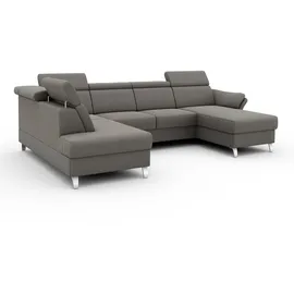 sit&more Wohnlandschaft SIT & MORE "Vincenzo U-Form", grau (hellgrau), B:317cm H:84cm T:93cm, Sofas, Wohnlandschaft, inklusive Kopfteilverstellung, wahlweise mit Bettfunktion, Bettkasten