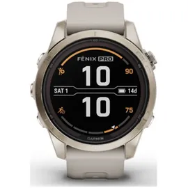 Garmin Fenix 7S Pro Sapphire Solar beige/softgold mit Silikonarmband hellgrau