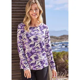 GOLDNER Kurzgröße: Langarm Viskose-Jersey Shirt mit Print in lila / gemustert | Gr.: 19