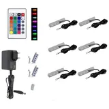 QLS LED RGB Set Glaskantenbeleuchtung Clip 12V mit Fernbedienung 16 Farben Dimmbar (Schwarz, 6 Stück)