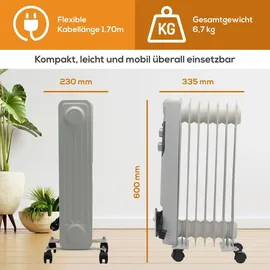 Tronitechnik Ölradiator Elektroheizung TT-OR 107 mit 7 Rippen und 1500 Watt 3 Stufen