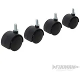 FIXMAN Fixman-275361-Doppelrad-Möbel-Rollen mit Aufnahmegewindestange, 4er-Pckg. 40-mm-Schraube