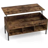 FANTASK Couchtisch höhenverstellbar, Kaffeetisch Holz mit anhebbarer Tischplatte & großem verstecktem Fach, Beistelltisch mit 3 offenen Fächern, Wohnzimmertisch für Wohnzimmer, Büro (Braun)