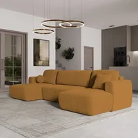 masseno Eckcouch Polyester U-Form mit Schlaffunktion 2-Sitzer Gelb