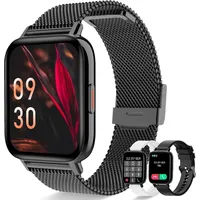 Damen-Smartwatch mit Bluetooth-Anrufen, 1,69 Zoll, Fitnessuhr,Herzfrequenzmesser, Schlafmonitor, Schrittzähler, SpO2 Musiksteuerung Andriod iOS - Schwarz