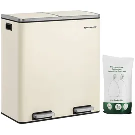 Songmics Mülleimer, 2 x 30 Liter mit Deckel und Inneneimer cremeweiß Metall, 30l