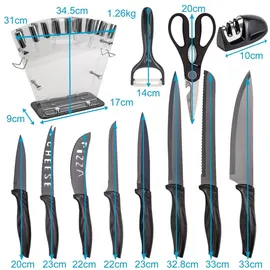 Intirilife 17-teiliges Set Messerblock und Schärfer Sparschäler multifunktionale Schere und Messer - Gr.: onesize