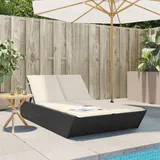 IKAYAA Doppelliege Outdoor 2 Personen Verstellbar Sonnenliege 2 Personen Rattan Sonnenliege Sonnenbett Loungebett Gartenbett mit Auflage Liege Outdoor Rattanliege Schwarz