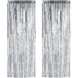 Relaxdays Partyvorhänge 2er Set, Partydeko für Geburstag & Hochzeit, Metallic, Fadenvorhang Glitzer, 100 x 250cm, silber
