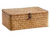 QUINTRA Handgeflochtener Rattan-Aufbewahrungskorb, gewebte Aufbewahrungsbox, Schreibtisch-Organisation Fahrrad Taschen Set (Khaki, One Size)