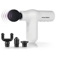 Vitalmaxx Mini Massage Gun Smart Grip | Massagepistole mit 4 Aufsätzen für unterschiedliche Muskelgruppen | Integrierter Drucksensor mit 5 Leistungsstufen für eine intensive Massage [Weiß]