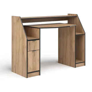 Vicco Joel, Eiche Schwarz 123 x 45 cm Gamingtisch PC-Tisch Schublade Tür