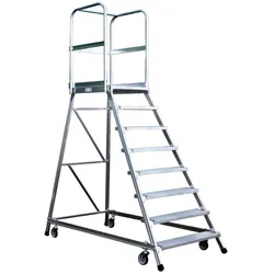 Iller Podestleiter fahrbar mit gefederten Lenkrollen Aluminium 6 Stufen