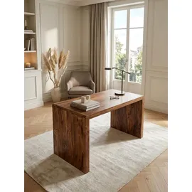 KADIMA DESIGN Schreibtisch TEKO: Massivholz Sheesham, Stauraum, abgerundete Ecken, stabil. Braun, 120x60x76 cm