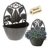 GarPet Wandblumentopf Rattan Optik Ø 30 x 20 cm Anthrazit