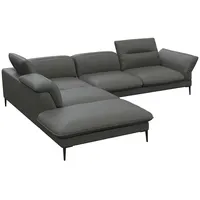 FLEXLUX Ecksofa Salino, Funktionssofa mit Ottomane, Relaxsofa, Ecksofa, Sofa mit Arm- und Kopfteil-Verstellungen, Kaltschaum & Stahl-Wellen grau