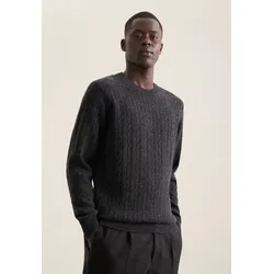 Strickpullover SEIDENSTICKER "Regular", Herren, Gr. M, schwarz (anthrazit), 55% Wolle, 25% Modal, 20% Polyamid, Zopfmuster, regular fit, Rundhals, Langarm, Pullover, Langarm Rundhals Zopfmuster
