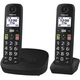 Panasonic KX-TGU112EXB Digitales Schnurlostelefon mit Anrufbeantworter, Basiseinheit und 2 Mobilteilen, LCD-Display, großen Tasten, Anruf Favorit, kompatibel mit Hörgeräten, Schwarz