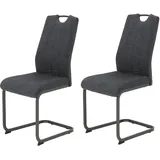 Hela Tische, 2er Set Britta Esszimmerstuhl, Schwingstuhl, Webstoff Anthrazit, Metallgestell Grau, Lehne mit Griff