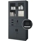Jan Nowak Vitrinenschrank abschließbar FILIP mit Tresor 185 x 90 x 40 cm, Wohnzimmer, Wohnwände, Vitrinenschränke