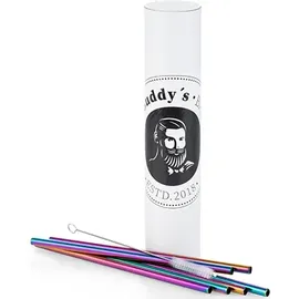 Buddy's Buddy ́s Bar", bunt, B:0,8cm H:21,5cm L:0,8cm T:0,8cm Ø:0,8cm, Edelstahl, Küchenhelfer-Sets, wiederverwendbar, 6 Strohhalme + Reinigungsbürste, Regenbogen-Look