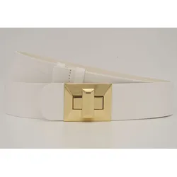 Ledergürtel ANNAMATONI, Damen, weiß, Rindsleder, unifarben, casual, Gürtel, mit goldener Schließe