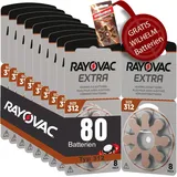 80 Hörgerätebatterien Rayovac Extra Typ 312 10x8 Stück + 6 Gratisbatterien