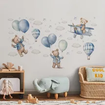Muralo Sticker Set für Mädchen und Jungen - Aquarell Aufkleber Wandsticker Tattoo für Kinderzimmer - Wandaufkleber Teddybären und Ballons Motiv - Br.60cm x Hö.30cm