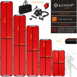 Kesser KESSER® Turnmatte Aufblasbar Airtrack 2m/3m/4m/5m/6m Fitness-Matte Gymnastikmatte inkl. Tragetasche | elektr. Luftpumpe Yogamatte, Tumbling Matten, Trainingsmatte, Turn- & Fitness