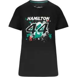 Mercedes-Benz AMG Petronas F1 Lewis Damen T-Shirt mit Lewis Hamilton Schriftzug 44 Baumwoll-Shirt 701218889 001 Schwarz - XXS