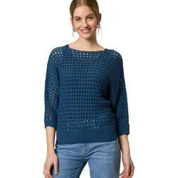 Strickpullover ZERO "zero Pullover mit Lochmuster", Damen, Gr. 36, blau (ensign blau), Strick, Obermaterial: 50% Baumwolle, 50% Polyacryl. Ärmelfutter: ohne Futter., unifarben, casual, figurumspielend normal, U-Boot-Ausschnitt, Langarm weit Bündchen, Pullover, Lochmuster