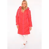 Zwillingsherz Steppjacke "Good Vibes Only", Damen, Gr. L, rot, Steppware, Obermaterial: 100% Polyester, mehrfarbig, normal ca. Mitte Knie, ohne Ausschnitt, angesetztes Bündchen, Jacken Steppjacke, mit Kapuze, Backprint und bedrucktem Zugband