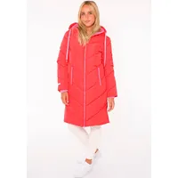 Zwillingsherz Steppjacke "Good Vibes Only", Damen, Gr. L, rot, Steppware, Obermaterial: 100% Polyester, mehrfarbig, normal ca. Mitte Knie, ohne Ausschnitt, angesetztes Bündchen, Jacken Steppjacke, mit Kapuze, Backprint und bedrucktem Zugband