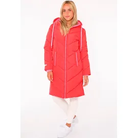 Zwillingsherz Steppjacke "Good Vibes Only", Damen, Gr. L, rot, Steppware, Obermaterial: 100% Polyester, mehrfarbig, normal ca. Mitte Knie, ohne Ausschnitt, angesetztes Bündchen, Jacken Steppjacke, mit Kapuze, Backprint und bedrucktem Zugband