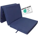 RelaxXL Klappmatratze Senior 195x80x10cm Blau meliert | Faltmatratze mit Tragegriff | Schlafmatte Schaumstoff 10 cm | Gästematratze 3-teilig | Bezug waschbar | Öko Tex 100