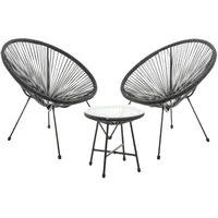 Svita BALI Balkon-Möbel 3-tlg. Polyrattan Lounge-Set Balkon-Set Schwarz