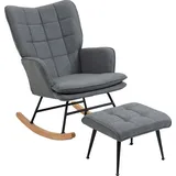 HOMCOM Schaukelstuhl Schwingsessel mit Hocker, Armlehnsessel, Stillsessel mit Leinenoptik, Schaukelsessel bis 130 kg Belastbarkeit, Grau - Grau