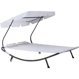 Outsunny Outsunny® Doppelliege Sonnenliege Relaxliege rollbar mit Dach Stahl Cremeweiß 200 x 173 x 155cm Aosom