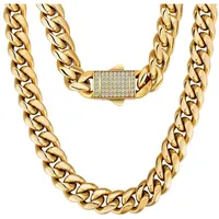 LuxusKollektion Kette und Anhänger Set Panzerkette Herren 12mm Gold/Weißgold Cuban Link Chain 61cm