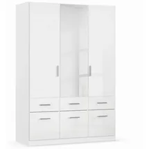 Rauch Kleiderschrank CELLE, Weiß matt - Weiß Hochglanz - 6 Schubladen - mit Spiegel